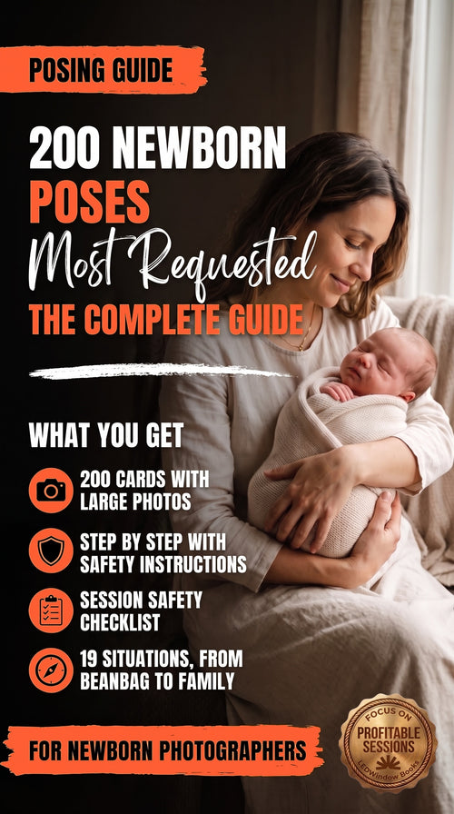 Cover of the 200 Most Requested Newborn Poses digital guide, LEDWindow Books