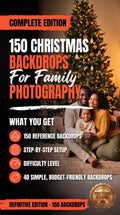 Cover of the 150 Christmas Backdrops e-book, digital guide by LEDWindow Books for photographers